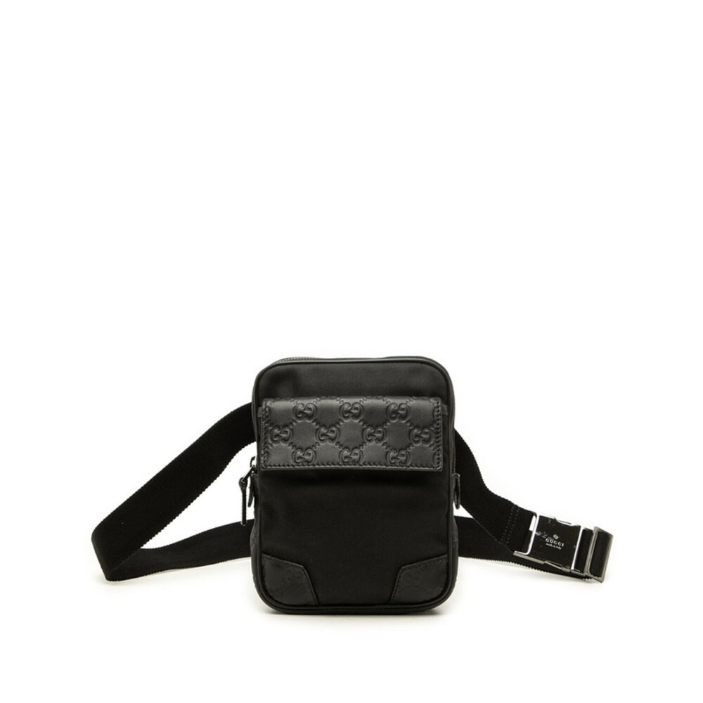 Gucci Guccissima Waist Bag Pouch 161823 Black Nylon Leather Men's GUCCI